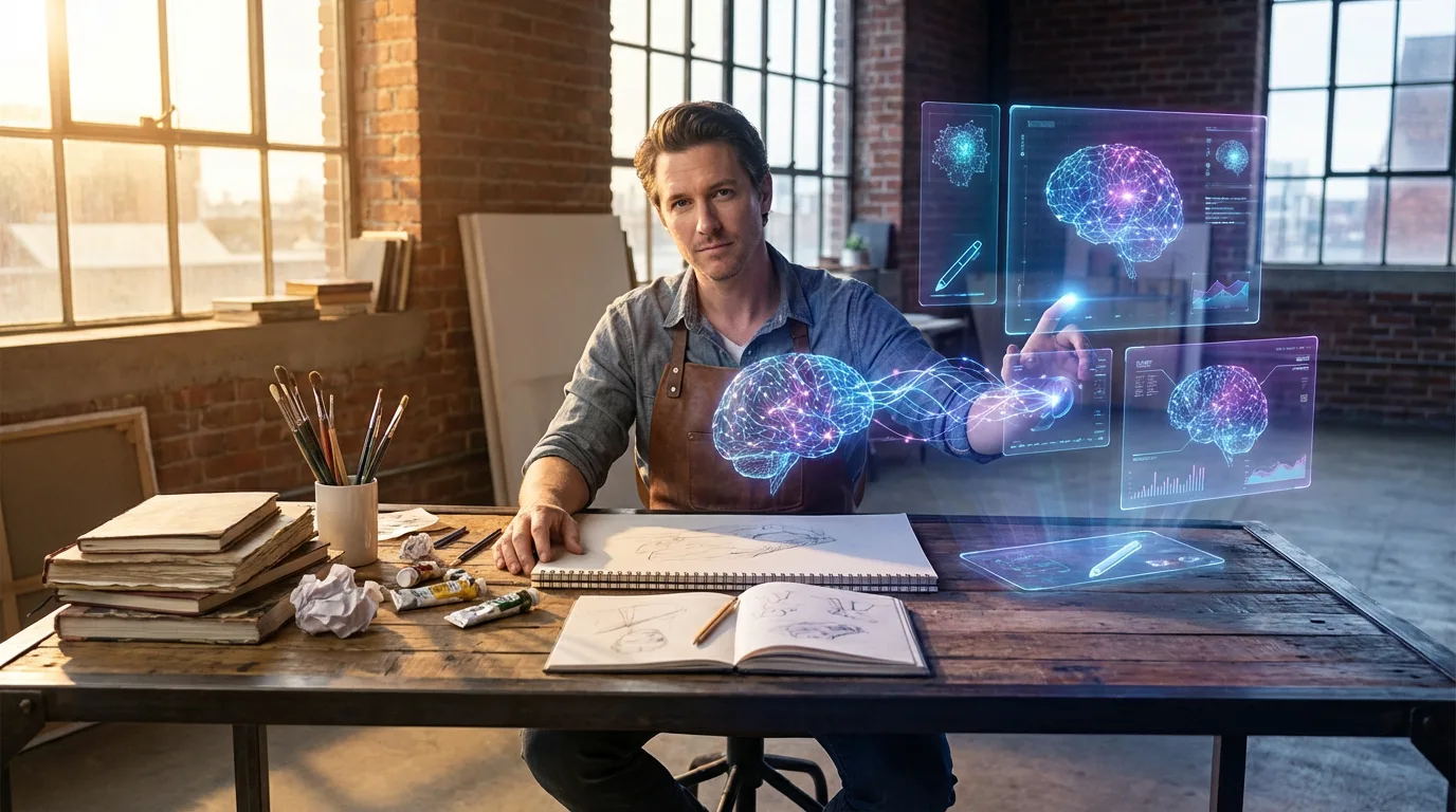 Profesional creativo trabajando con inteligencia artificial