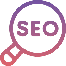 Lupa con la palabra SEO, simbolizando la optimización para motores de búsqueda en servicios digitales.