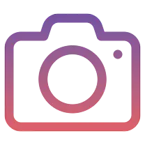Ícono de cámara en tonos morados y rosas, representando servicios relacionados con la fotografía.