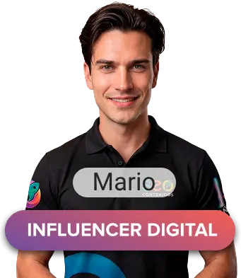 Mario, influencer digital, sonríe mientras presenta contenido sobre videos de inteligencia artificial.