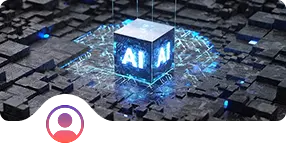 Representación visual de tecnología avanzada con un cubo iluminado que simboliza inteligencia artificial en un entorno digital.