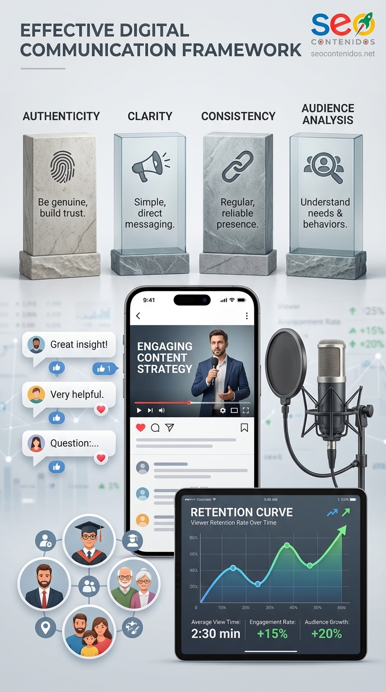 Infografía sobre comunicación efectiva y conexión con la audiencia digital