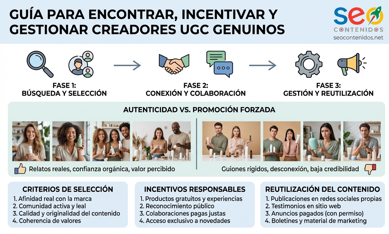 Infografía sobre cómo encontrar e incentivar creadores UGC genuinos para una marca