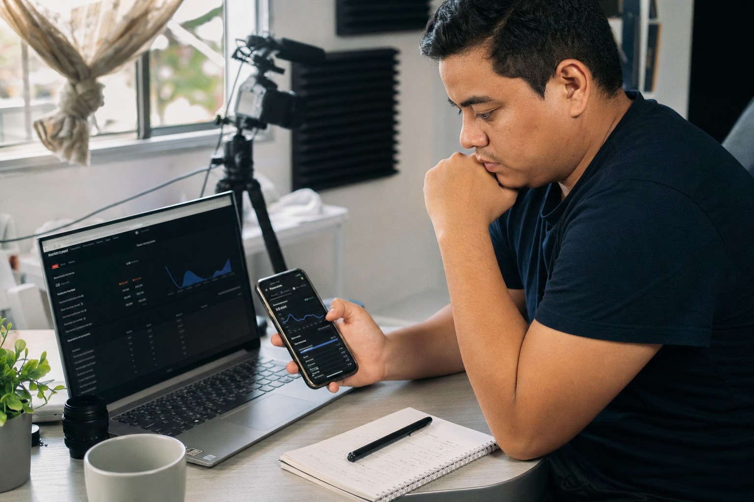 Creador de contenido revisando métricas y estrategia de monetización en TikTok